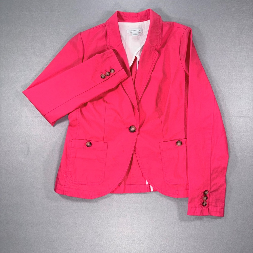 Liz Claiborne Womens Hot Pink 100% Cotton Fitted Casual Blazer Jacket Size M